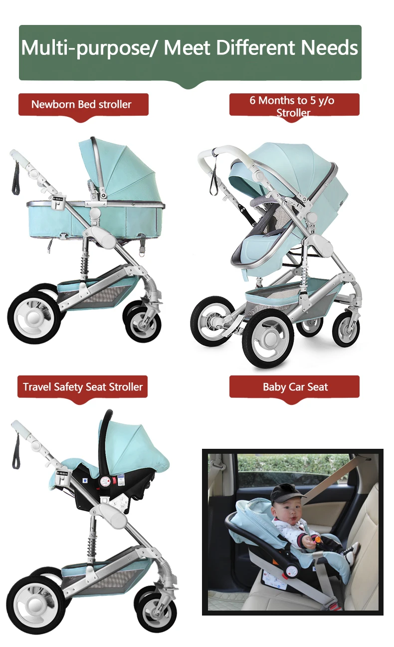 High Landscape   Luxury Infant  3 in 1 stroller Baby Stroller  Carriage Basket Four Wheels Stroller Baby Safe Seat