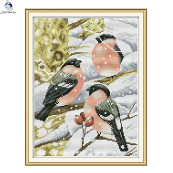 

JoySunday cross stitch kits needlework set birds Christmas dog cap owl 14CT 11CT cotton painting gift art factory wholesale