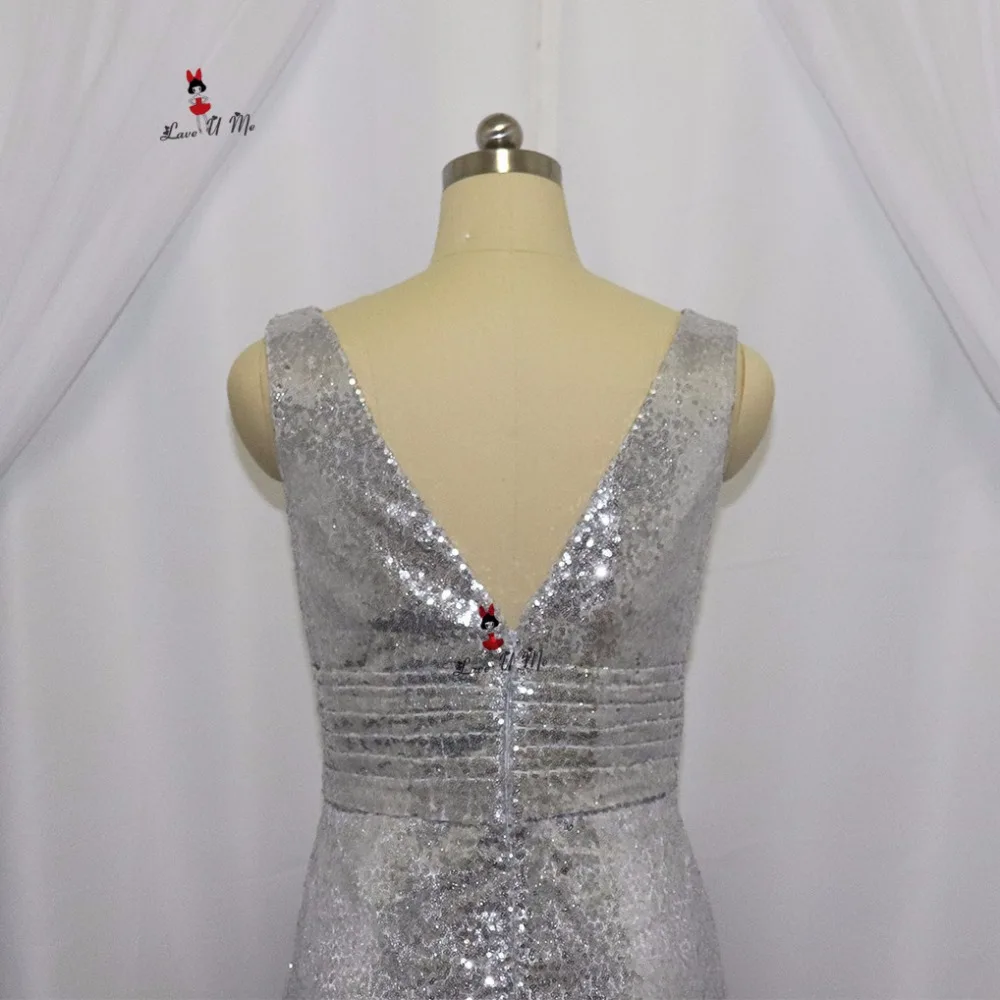 Vestidos Madrinha de Casamento Sparky серебряные Длинные платья подружек невесты, расшитые блестками, свадебное платье русалки, плиссированное платье с v-образным вырезом на спине