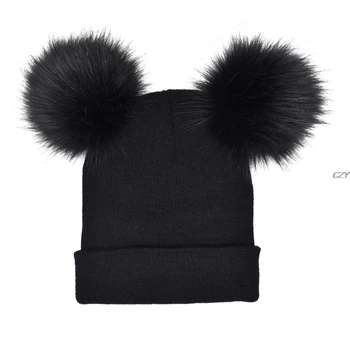 

2 Pcs Parent-child Hat Mother Child Baby Warm Winter Knit Beanie Fur Pom Hat Crochet Ski Cap New