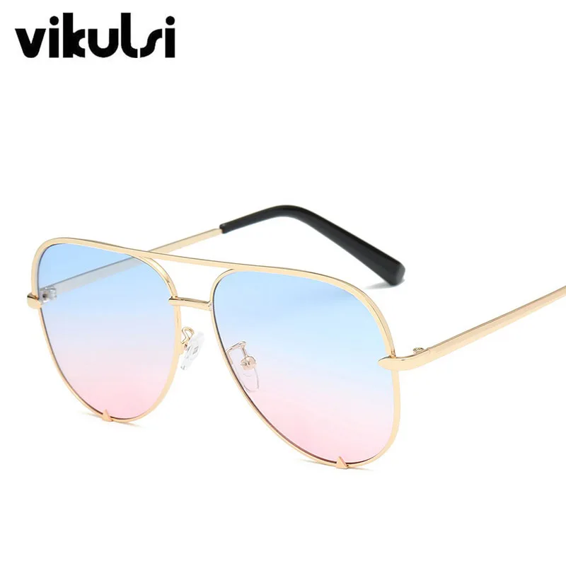 Модные женские солнцезащитные очки с градиентом, UV400, Ретро стиль, фирменный дизайн, металлическая оправа, солнцезащитные очки для женщин, женские очки с плоским верхом - Цвет линз: D519 blue pink