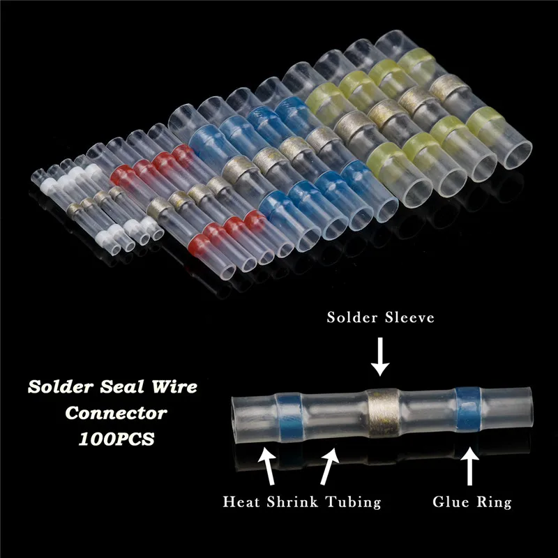100 шт. AWG 26-10 припой рукав провода уплотнение термоусадочные стыковые клеммы СОЕДИНИТЕЛЬ 4 размера водонепроницаемый изолированный провод соединитель