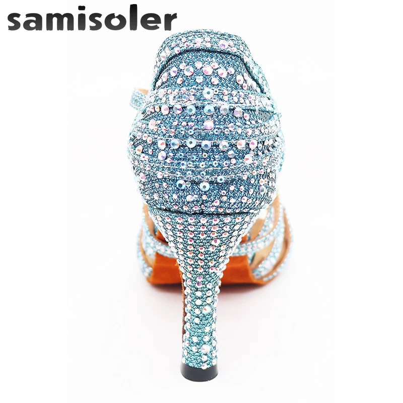 Женские туфли для бальных танцев Samisoler Синие стразы профессиональные танго и