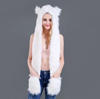 

Europe and The United States Plush Cartoon Animal Imitation Fur Plush Hat Scarf Gloves Women Winter Set