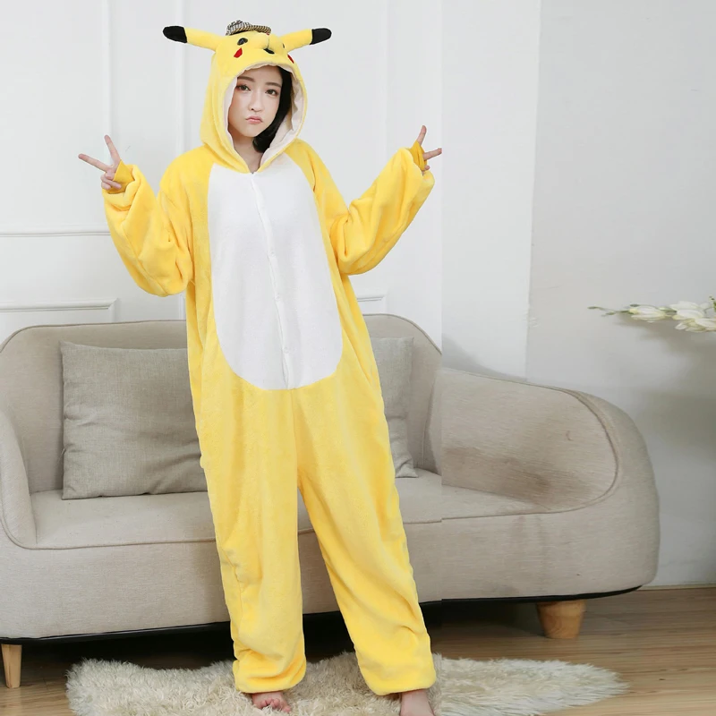 New Pokemon Kigurumi Pajamas Cartoon Pikachu Onesies For Adults Women Men Flannel Pyjamas One-Piece Pijamas Halloween Costume (1)