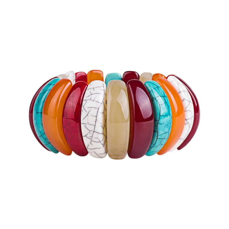 GuanLong Classic Resin Cuff Fashion Bracelets Bangles Women Stretch Acrylic Wide Rainbow Bracelets Female Charm Simple Jewelry (3)