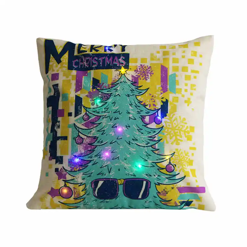 Рождественский лен напечатанный светодиодный чехол для подушки, Рождественский домашний чехол для подушки, Модный чехол для подушки с рождественской елкой(450 мм* 450 мм - Цвет: led-3