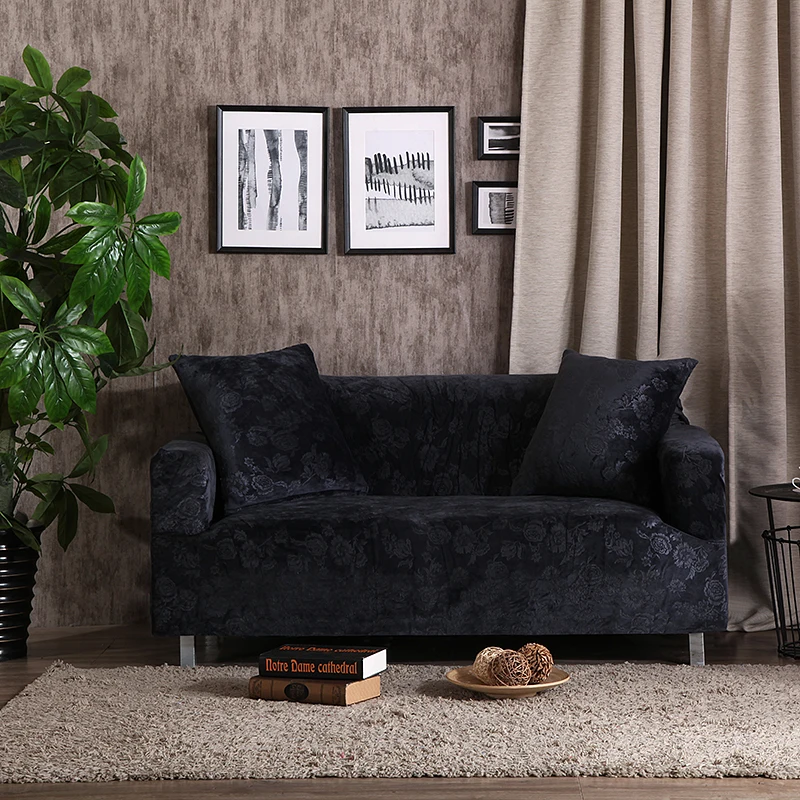 Жаккардовая ткань из толстого вельвета диванных чехлов универсальные тянущиеся эластичные чехлов секционный диван с плюшевой подкладкой 1/2/3/4 местный - Цвет: Dark grey
