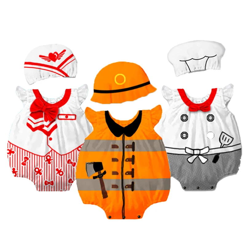 

Summer Short Sleeve Girl Dress Baby Romper Infant Career Costume Cotton Body Suit flight attendant Cosplay Costume Cooker Romper