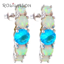 Обувь для девочек партии и розничная торговля сине-белые огненный опал Серебро штампованные Длинные Висячие серьги для Дамская Мода опал ювелирные изделия OE337