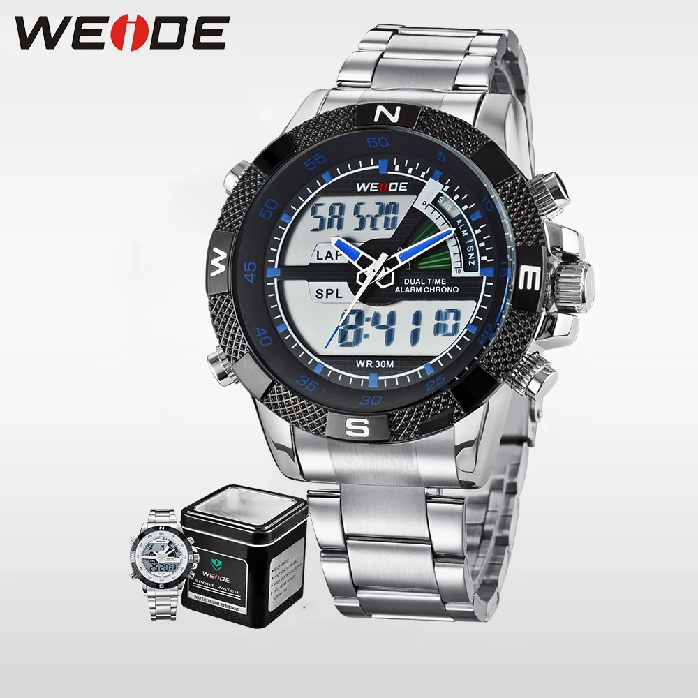 

WEIDE Analog Famous Brand Watch Men Stainless Steel Analog Digital LCD Sport Watches Water Resistant Casual alarm clock saat