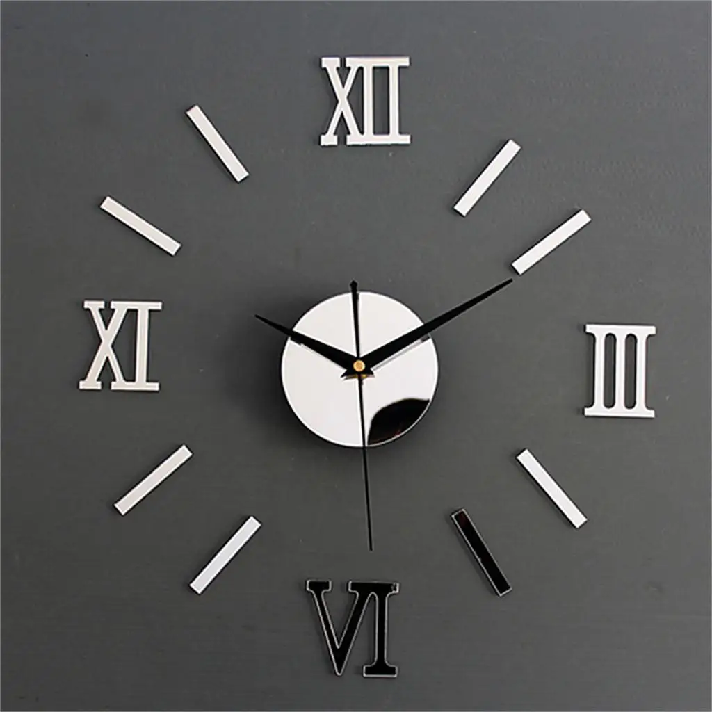 Acrylic Roman Numerals Wall Clock Adhesive Decal Sticker Art DIY Home