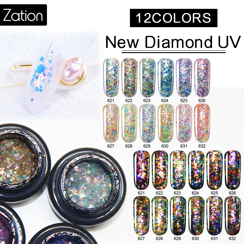 

Zation Platinum Hybrid Nail Art Diamond Glitter Gel Nail Polish Vernis Semi Permanent UV Nail Art Manicure Diamond Gold Bright
