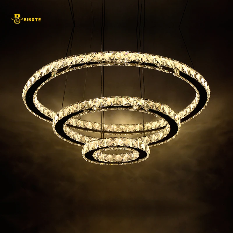  Modern LED Crystal Ring Chandelier Lighting Stainless Steel Chandeliers Ceiling For Living Room Bed - 32822009442