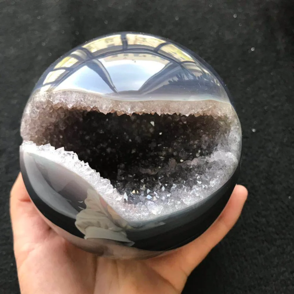 

1.63kg Rare natural agate geode quartz crystal sphere gemstone ball for healing fengshui home decoration JM