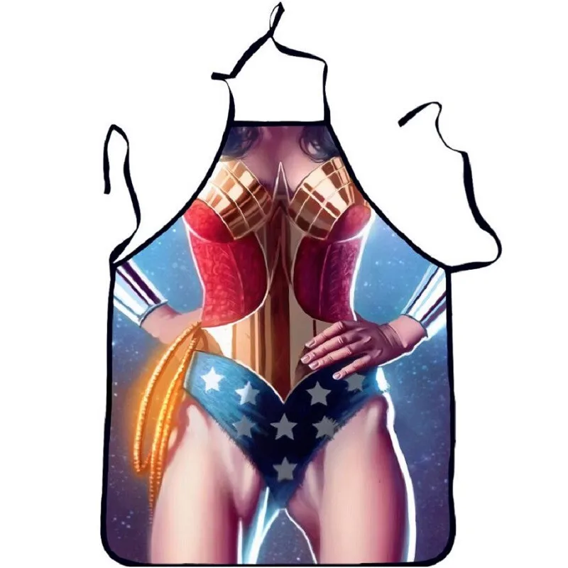 3D Funny Apron Wonder Woman Apron Superwoman Kitchen Apron Dinner Party Cooking Aporn Adult Cozinha Tablier Cuisine Pinafore