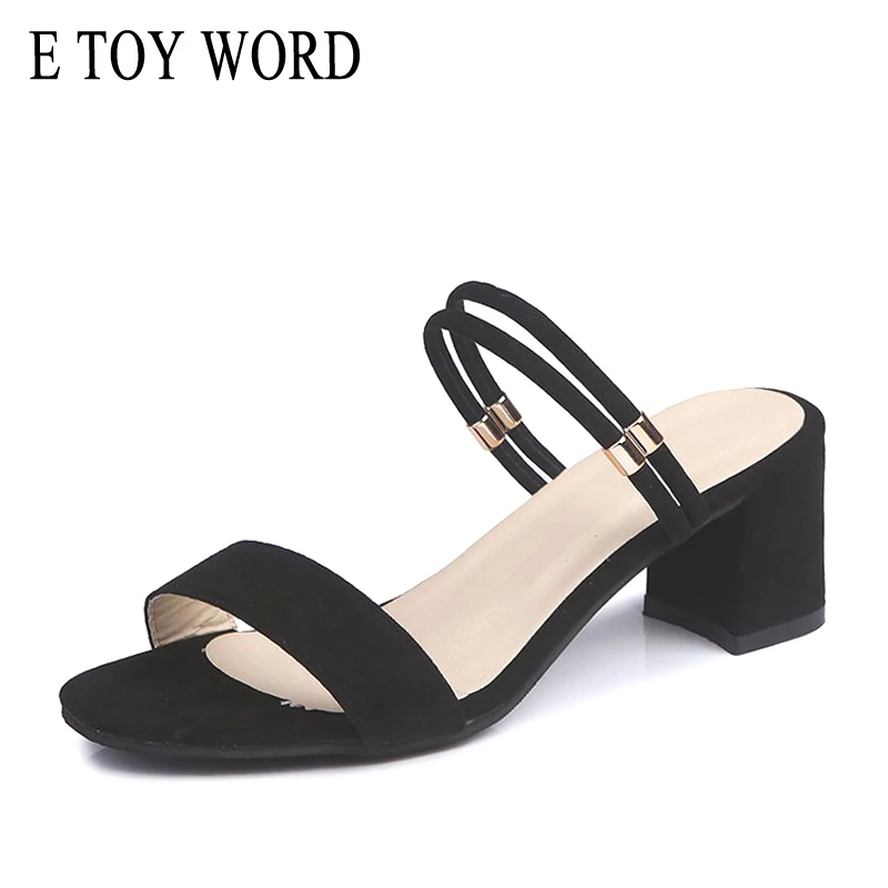 

E TOY WORD Fashion open toe thick heel sandals female summer two wearing Mid heel sandals slippers suede casual women's shoes