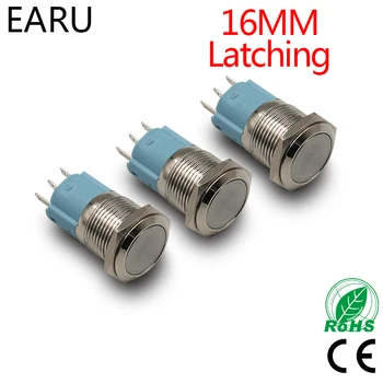 

DIY Free Shipping 16mm Waterproof Stainless Steel Metal Latching Push Button Switch Flat Head Self-lock 3A AC 250V Button Switch