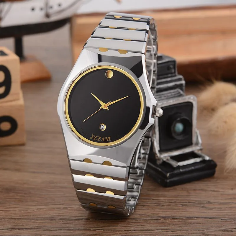 JZZAM, простой стиль, роскошные Брендовые Часы, Классические мужские часы из вольфрамовой стали, кварцевые наручные часы, модные мужские часы, деловые часы, мужские часы - Цвет: Золотой