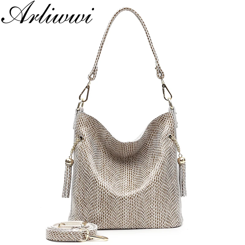  Arliwwi Brand Designer New Real Leather Shiny Snake Pattern Embossed Female Shoulder Bags High Qual - 32822208560