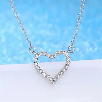 

New Romantic Fashion Jewelry Love 925 Sterling Silver Classic Aesthetic Crystal Heart Shaped Clavicle Chain Pendant Necklace N32
