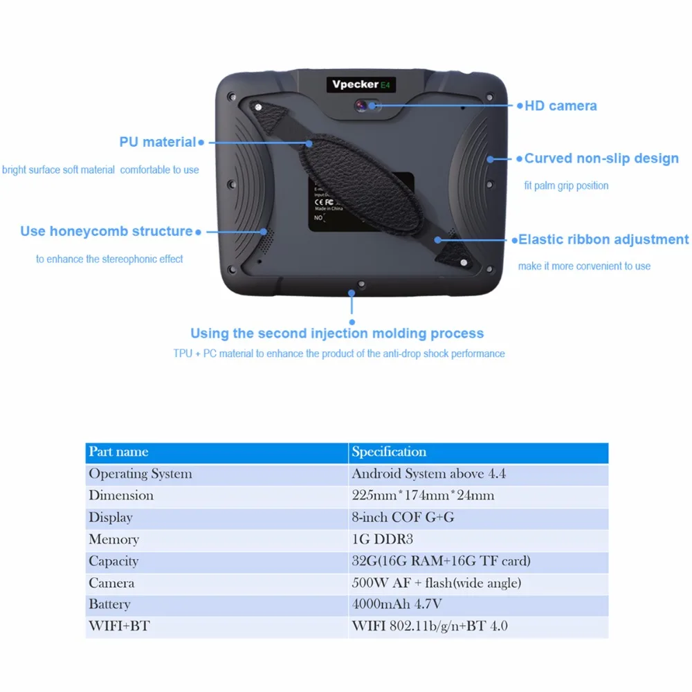 Vpecker E4 OBD2 Wifi/Bluetooth OBD 2 Автомобильный сканер+ 8 дюймовый Android Vpecker планшет ODB 2 Автосканер диагностические инструменты