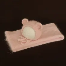 Детский Розовый цвет винтажный эластичный трикотажный комплект для новорожденных, комплект для фотосессии, мохер для вязания крючком, шапка, Детский свитер