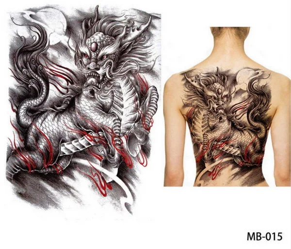 Супер большая полная спина Грудь татуировки наклейки рыба Волк тигр дракон Будда водонепроницаемые временные флэш-татуировки крутые для мужчин и женщин - Цвет: MB 0015