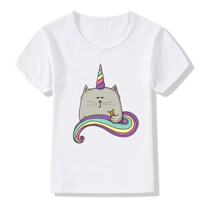 

ZSIIBO Childrens Unicorn Print T-Shirt Girls short-sleeved Tops Boys Kids Round Neck Short Sleeve Baby Summer Cotton TShirt Cat