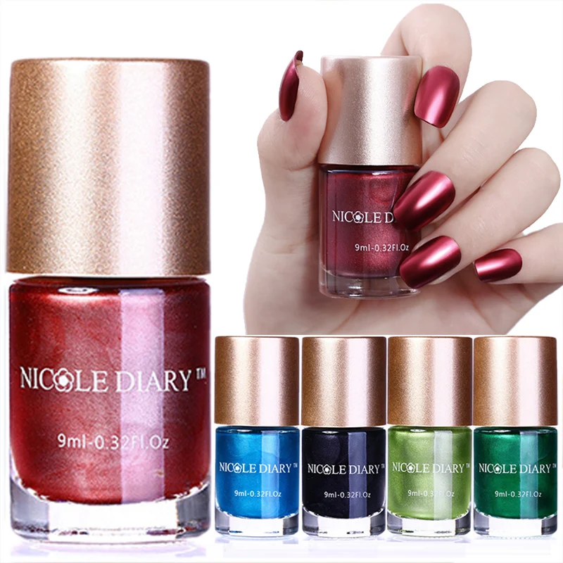 

9ml Metallic Nail Polish Mirror Effect Red Blue Green Shiny Metal Nail Polish Varnish NICOLE DIARY