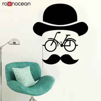 

Hipster Bicycle Mustache Wall Decal Sticker Bedroom Design Mural Interior Design Hat Bike Geometric Vinyl Home Decor Room 3392