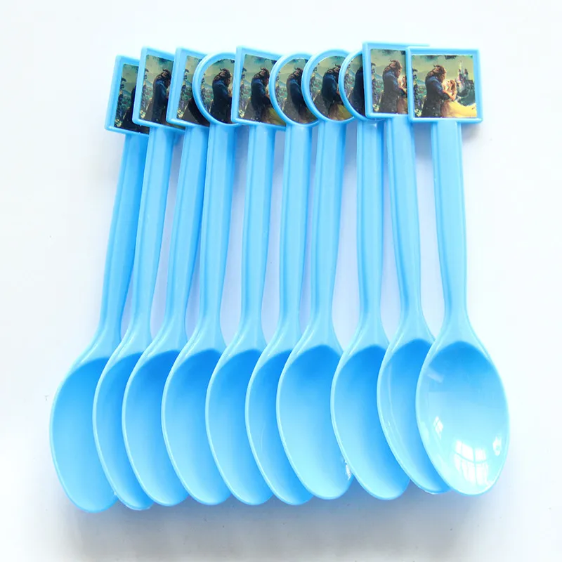 10pcs Beauty and Beast theme plastic spoons kids birthday party