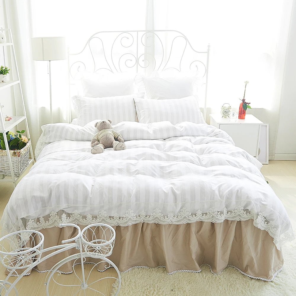 

Princess style lace edge Bedding sets size duvet cover sets pillowcase Bedskirts 4pcs cotton bed Linen sets