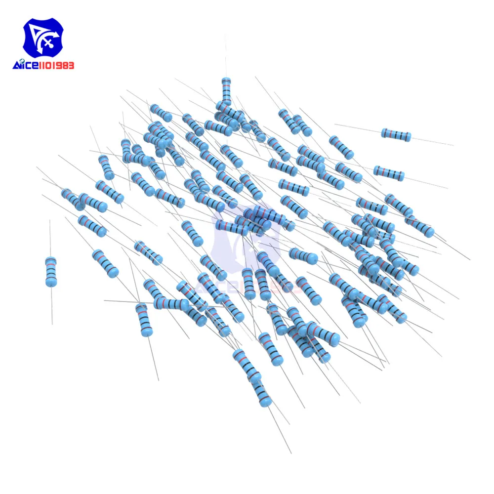 100 шт./лот металлического пленочного резистора 1% 1 Вт 1R-1M Ω 1R 4.7R 10R 100R 220R 1 K 2,2 K 4,7 K 6,8 K 10 K 22 K 47 K 100 K 470 K 1 МОм Ohm Сопротивление
