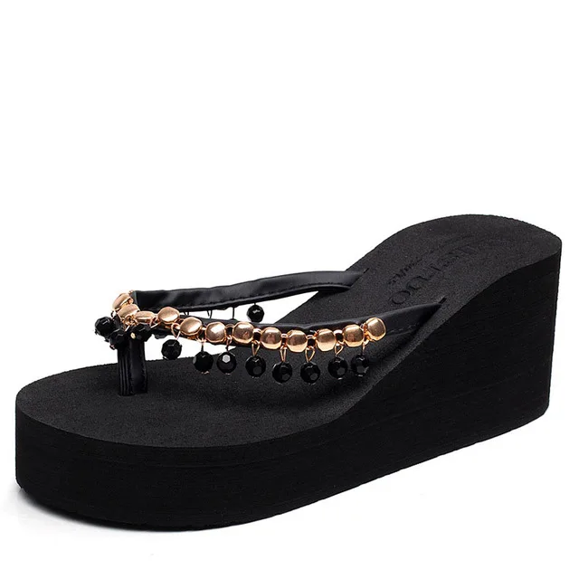 2019 New Women Flip Flops String Bead Design Flat Shoes Women High