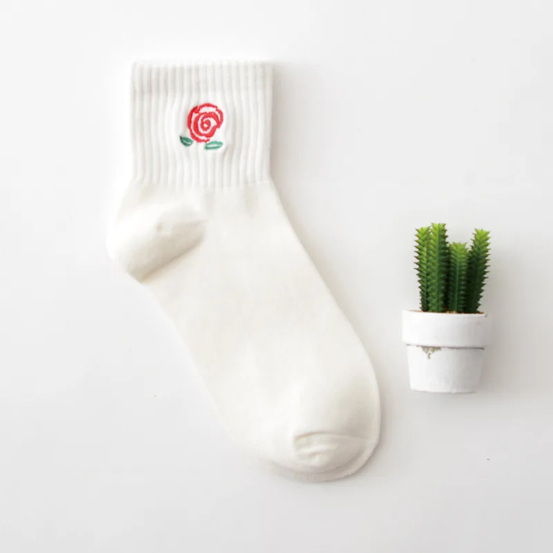 35-40 унисекс хлопковые носки Harajuku для женщин и мужчин Ulzzang Calcetines черные белые японские носки meias soks - Цвет: White Rose