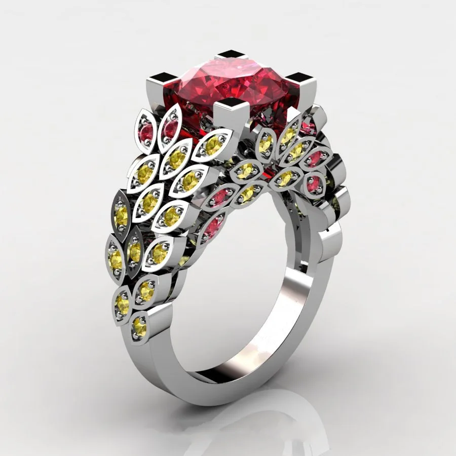 Бохо милое женское Красное пурпурное каменное кольцо серебряное Золотое кольцо на палец винтажные обручальные кольца обещающая Любовь Обручальные кольца для женщин - Цвет основного камня: Silver Yellow