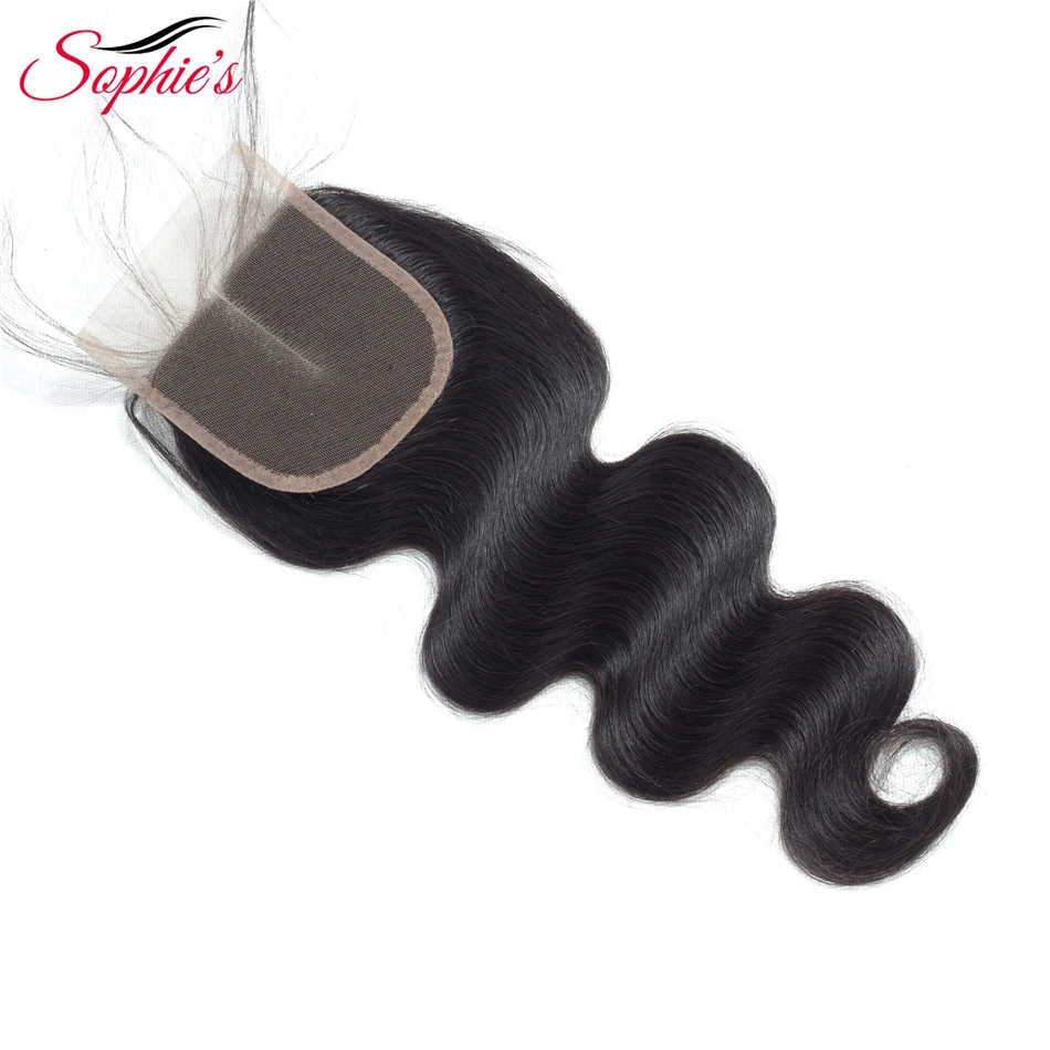 Софи волос 4*4 Кружева Закрытие перуанские человеческие волнистые волосы, для придания объема предварительно накладка из волос линия