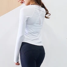 CretKoav Осенняя женская обувь для йоги футболки свободные сплошной цвет спортивные топы одежда с длинным рукавом Обувь с дышащей сеткой быстросохнущая o-образным вырезом спортивные