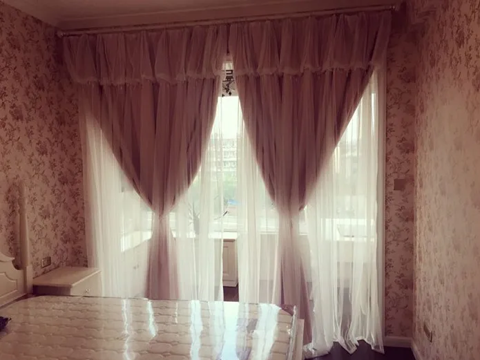 Tassels Head Top Blackout Curtain (Curtain+Voile Sheer Tulle)