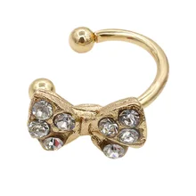 1 Pc Gold/Silver Cute Bow Tie Knot Ear Wrap Earring Rhinestone Alloy Cuff Clip On Earrings Jewelry For Women Girls CX17