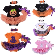 Комплекты одежды для девочек на Хэллоуин, балетная пачка с изображением тыквы, комбинезон, платье+ обувь+ повязка на голову, Bebe, комплект из 3 предметов, костюмы/Vestidos