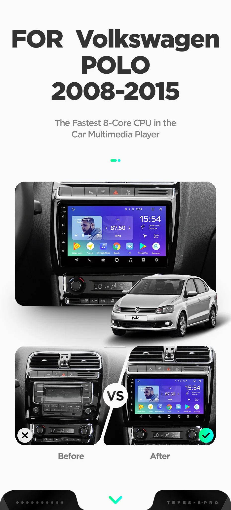 Sale TEYES SPRO For Volkswagen POLO 2008 2009 2010 2011 2012 2013 2014 2015 Car Radio Multimedia Video Player Navigation GPS Android 5