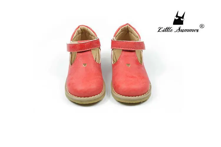 Модная детская повседневная обувь; кожаная обувь для девочек; нескользящая детская обувь на плоской подошве; обувь принцессы в форме сердца - Цвет: watermelon red