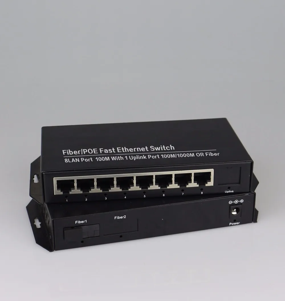 1 порт 1000 Мбит/с sc волокна и 8 портов RJ45 fast ethernet волокна переключатель Single-mode fiber media converter 20 км