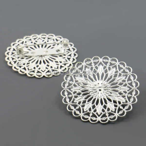 28mm Blank Brooch Bases Filigree Flower Flat circle Bezel Cabochon