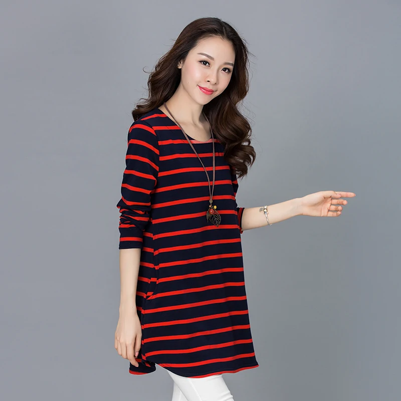 Tallas grandes 4XL algodón rayas mujeres camiseta 2018 nueva primavera otoño Mujer cuello redondo manga larga Casual Mujer Camisetas Mujer Tallas grandes 4XL algodón rayas mujeres camiseta 2018 nueva primavera otoño Mujer cuello redondo manga larga Casual Mujer Camisetas Mujer