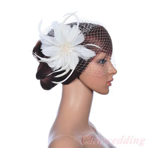 Feathered Clip White Bridal Wedding Birdcage Veil Flower Fan Fascinator Blusher | Свадьбы и торжества