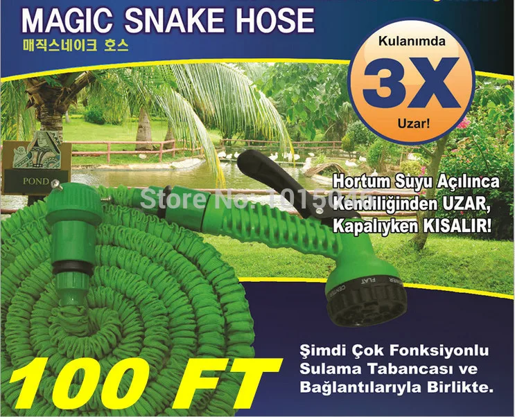 

Free Shipping 1X 100FT Retractable Hose Water Pipe After 30 Meters Hose With Gun Imperially Magic Hose Garden Accessories Tool