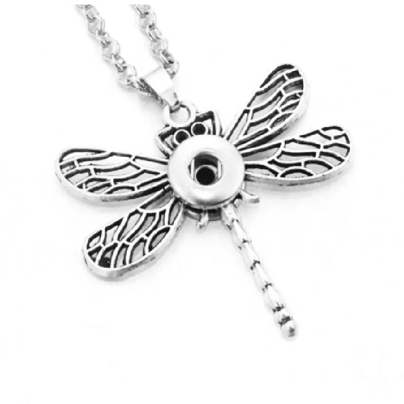 

BOBOSGIRL 12mm snap button jewelry dragonfly pendant Necklace NE128